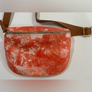 Clare V Fanny Waist Bag Blood Orange Cloud Tie Dye canvas leather